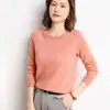 Malha Cruzada Outono/Inverno Novo Estilo Feminino Gola Redonda Cor Sólida Manga Longa Suéter Fino Casual Versátil Estilo Coreano Top Camada de Base