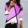 Ropa de mujer transfronteriza 2024 primavera y otoño nueva camisa estación independiente AliExpress estampado geométrico cuello redondo multicolor manga larga T