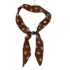 Bufanda de Seda Floral Vintage Maillard con Cuentas para Mujer, Bufanda de Cuello de Cordón de Nicho, Accesorio de Cuello de Cinta Versátil de Alta Gama