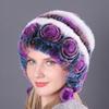 Cálido Gorro Grueso con Protección para las Orejas de Piel de Conejo Rex Tres Pompones Otoño e Invierno Gorro Redondo Tejido Sombrero de Lana para Mujer
