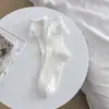 Meias de Renda Brancas Estilo Primavera Youjiaxiu para Mulheres, Meias de Cano Médio Série Miu, Meias Baggy Doces com Punho para Meninas