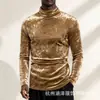 Amazon Transfronterizo 26 Otoño/Invierno Nuevo Manga Larga Moda Terciopelo Dorado Cuello Alto Ropa Interior Ropa para Hombre Europea y Americana Camiseta para Hombre