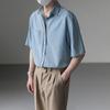 Camisa de Manga Corta para Hombre Estilo Coreano INS a la Moda Guapo Top de Verano Holgado Casual Manga Media Camisa de Mezclilla Lavada para Hombre