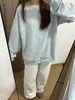 Sudadera de Estilo Coreano Estilo Perezoso Color Puro Cuello Redondo para Mujer Otoño e Invierno 2025 Forrada de Polar Cálida Holgada Casual Moda Top Ropa
