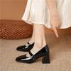 Zapatos de Tacón Alto Estilo Hepburn para Mujer 2022 Nuevos Zapatos Negros de Tacón Grueso Retro Punta Cuadrada Mary Jane Flats Estilo Francés