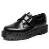 Zapatos de Cuero Bajos con Suela Gruesa y Hebilla para Mujer, Línea Blanca Transfronteriza 1461, Piel Genuina, Estilo Británico, Casual, Suela de Plataforma de Grosor Medio