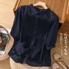 Comercio Exterior Italiano Exportación Verano Nueva Camisa Artística Bordada de Algodón y Lino con Texto Elegante Solapa Camisa Suelta para Mujer
