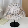 Sombrero de Pescador con Estampado de Leopardo para Otoño e Invierno con Ala Ancha, Sombrero Cálido de Moda, Sombrero de Piel Sintética, Sombrero de Felpa Retro para Adelgazar la Cara