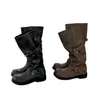 Hebilla de cinturón de otoño, botas apiladas con tacones gruesos, botas de longitud media vintage desgastadas, botas estilo coreano, botas de workwear de nicho para mujer