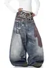 Comercio Electrónico Transfronterizo Estilo Europeo y Americano High Street Estampado de Leopardo Impreso en 3D Cinturilla Doble Jeans Cimitarra Unisex de Diseñador Pantalones de Pierna Ancha