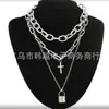 Colar de corrente de metal multicamadas punk para mulheres europeias e americanas, com cadeado de amor que pode ser aberto, corrente para suéter, atacado