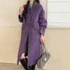 Estilo Hepburn retrô versão coreana novo casaco de cashmere dupla face outono e inverno casaco longo de lã lapela cachecol fitas