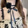 Estilo Frío Negro Cena Súper Hada Pequeña Camelia Encaje Gargantilla Collar Vintage Palacio Sexy Banda para el Cuello