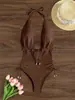 2027 Traje de baño transfronterizo europeo y americano comercio exterior Amazon de moda color liso tirante al cuello bikini sexy traje de baño de una pieza