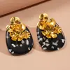 Pendientes Ovalados Geométricos de Flor de Resina Retro Europeos y Americanos, Pendientes de Estilo Palacio de Gama Alta Estilo Nicho para Mujer