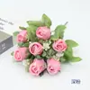 Buquê de Rosas Pérolas com 7 Cabeças e Bordas Enroladas e Miolo, Guirlanda de Flores Estilo Europeu para Arranjo Floral, Decoração para Restaurante de Café e Chá