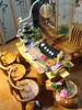 Conjunto de Mesa de Chá com Fluxo de Água para Aquário Paisagístico e Cadeiras, Mesa de Chá Estilo Chinês Zen em Madeira Maciça para Receber Convidados, Mesa Rio