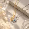 Collar Radiante de Sol y Luna Cruzados Microincrustado para Mujer Conjunto de Anillos Abiertos de Sol y Luna Cadena de Clavícula Apilable Personalizada