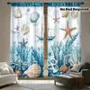 Cortinas Criativas de Verão Transfronteiriças com Estampa de Linhas do Mar, Conchas e Corais para Decoração de Ambiente de Sala de Estar e Quarto