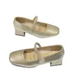 Zapatos de Moda Mary Jane Estilo Francés con Pedrería para Mujer 2026 Nuevo Otoño Punta Cuadrada Tacón Medio Grueso Velcros Zapatos de Piel
