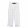Pantalones Casuales Sueltos de Borde Enrollado con Cinturón Simple, Ropa para Mujer Estilo Europeo y Americano Transfronteriza, Moda Verano 2025 Nuevo Estilo