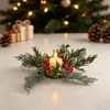 Nueva Decoración Navideña Corona Pequeña Ramas de Pino Simuladas Piñas Bayas Rojas Anillo para Velas Anillo Decorativo Portavelas Navideño Corona