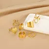 Anel de Flor Oca de Baleia Simples Transfronteiriço Aço Inoxidável Banhado a Ouro Textura Aberta Anel de Estrela do Mar Atacado