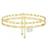 Tobillera de Metal con Incrustaciones de Diamante y Letras del Alfabeto (26 Letras) con Corazón de Circonita, Tobillera en Capas, Venta al por Mayor en Stock en Yiwu