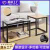 Mesa Pequeña Cuadrada de Hierro y Madera al por Mayor Arte en Hierro Mesa de Café Pequeña Combinación Esquina Lateral de Sofá de Sala de Estar Mesa de Té Pequeña Cuadrada