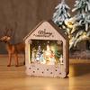 Jingchen Cabina Luminosa Navideña Casa de Madera Pintada Escena de Ventana Adornos Luz Nocturna LED Decoración Regalo