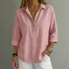 Moda Feminina Verão 2026 Estilo Europeu e Americano Transfronteiriço Casual Solta Cor Sólida Gola Lapela Camisa de Botão