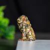 Enfeites de Leão Feitos de Resina e Cristais Naturais, Posição Sentada, Plantas Verdes de Leão, Decoração de Estátua para Desktop, Escritório, Casa