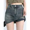 Falda corta de mezclilla retro americana para mujer, falda-pantalón ajustada y sexy que realza las caderas, minifalda de cintura alta para verano