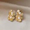 Girasol Gemelo~ Pendientes de Botón de Flor de Circonia Estilo Metal Brillante Pendientes Transfronterizos Europeos y Americanos Lujo Ligero Sensación de Alta Gama Adornos para el Oído