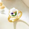 Anillo de Cobre con Flor de Esmalte Pintado y Microincrustaciones de Esmalte para Mujer, Joyería de Moda Transfronteriza, Estilo Chino, Personalizado, Diseño Abierto Ajustable