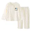 Pijama infantil de algodão nuvem com mangas compridas, estilo outono e primavera, estilo princesa para meninas, roupa de casa fofa de desenho animado para meninas mais velhas