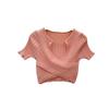 2026 Nueva Camiseta Básica de Punto con Cuello en V Top Ajustado Manga Corta Cintura Alta para Mujer Cadena de Seda de Hielo para Mujer