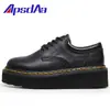 Zapatos Ligeros 8053 de Suela Gruesa con 5 Ojales y Patrón de Lichi para Mujer, Botines de Cuero Genuino Estilo Martin, Botas de Plataforma para Estudiantes