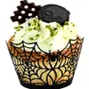 Halloween Hollow Preto Papel Cupcake Envolvente Teia de Aranha Castelo Abóbora Bruxa Fantasma Ponto Atacado