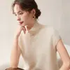 Chaleco de punto de cachemira estilo old money para mujer, cuello alto, sentido del diseño, sin mangas, para usar en capas con suéteres, chal de lana