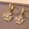 Pendientes de Diamantes Microincrustados de Lujo Accesible de Gama Alta, Pendientes de Flor Hoja de Moda y Versátiles Estilo Navidad 2024