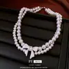 Pulsera y Collar de Doble Capa con Lazo de Perlas Cadena para Clavícula Estilo Palacio Francés Set de Joyería Versátil de Lujo Ligero para Mujeres