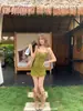 Tecido Original de Guangzhou Estilo Menina Apimentada Retrô de Verão Sexy Justa ao Corpo Colada ao Quadril Saia Curta de Nicho Vestido de Alças