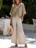 En Stock 2026 Sitio Independiente Transfronterizo Moda Europea y Americana para Mujer Casual Rayas Cómodo Holgado Cuello en V Conjunto de Dos Piezas