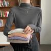 Camiseta Básica de Modal con Cuello Alto para Mujer Primavera, Otoño e Invierno Nueva Ajuste Slim Interior Color Puro Manga Larga Camiseta Top Ins Otoño