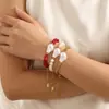Pulsera Cruz Alienígena Barroca Perla Artificial Piedra Triturada Acero de Titanio Apilable Joyería de Mano de Nicho En Stock Al Por Mayor