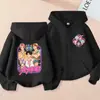 Sudadera con capucha de cremallera de moda holgada para niños y niñas, estampado de dibujos animados de K-Pop, para primavera y otoño, chaqueta sudadera casual transfronteriza