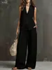 Ropa de Verano Transfronteriza Europea y Americana para Mujer 2026, Conjunto de Lino Estilo Perezoso, Chaleco sin Mangas + Pantalones de Pierna Ancha, Suave y Elegante