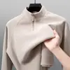 [Lã de Ovelha] Pulôver de Veludo Espesso com Meio Zíper para Outono e Inverno Gola Alta Suéter Casuais Esportivos Masculinos Jaqueta Quente de Lã