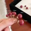 Pendientes de Botón de Perla Roja con Diseño de Vaina de Acacia, Plata S925, Accesorios para Orejas de Alto Nivel Simples Versátiles Elegantes Estilo Hong Kong para Orejas Perforadas